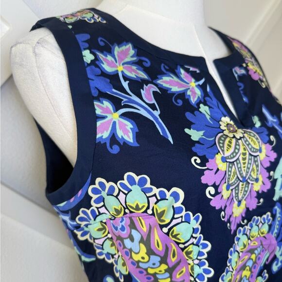 Talbots Navy Floral Paisley Sleeveless Cotton Shift Dress Size 6 - Picture 4 of 11